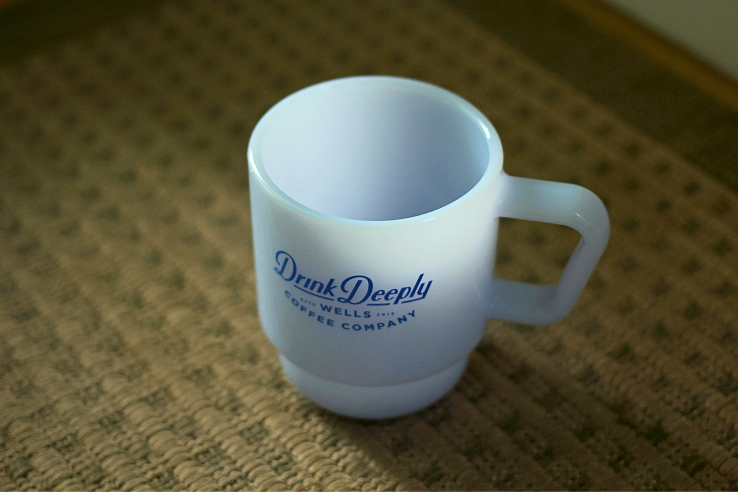 Drink Deeply Blue Milk Glass